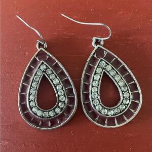 Elegant Silver and Maroon Teardrop Earrings